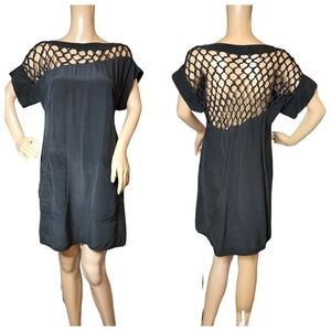 Nanette Lepore 100% Silk Black Dress Size 6  Sheer Knotted Detail Pockets